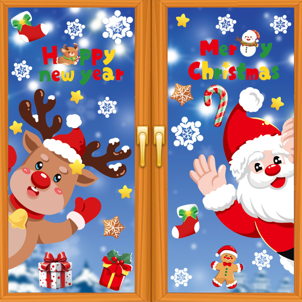 Santa Snowman Party Decorated Elk Snowflake Glass Stickers