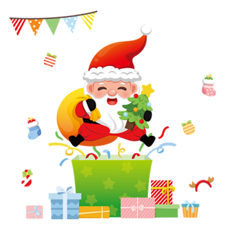 Christmas Wall Decal Santa Claus Elk Christmas Tree Wall Sticker Removable Vinyl DIY Wall Decals Xmas Snowflake Window Clings Removable DIY Wall Art Window Sticker Bedroom Door Décor