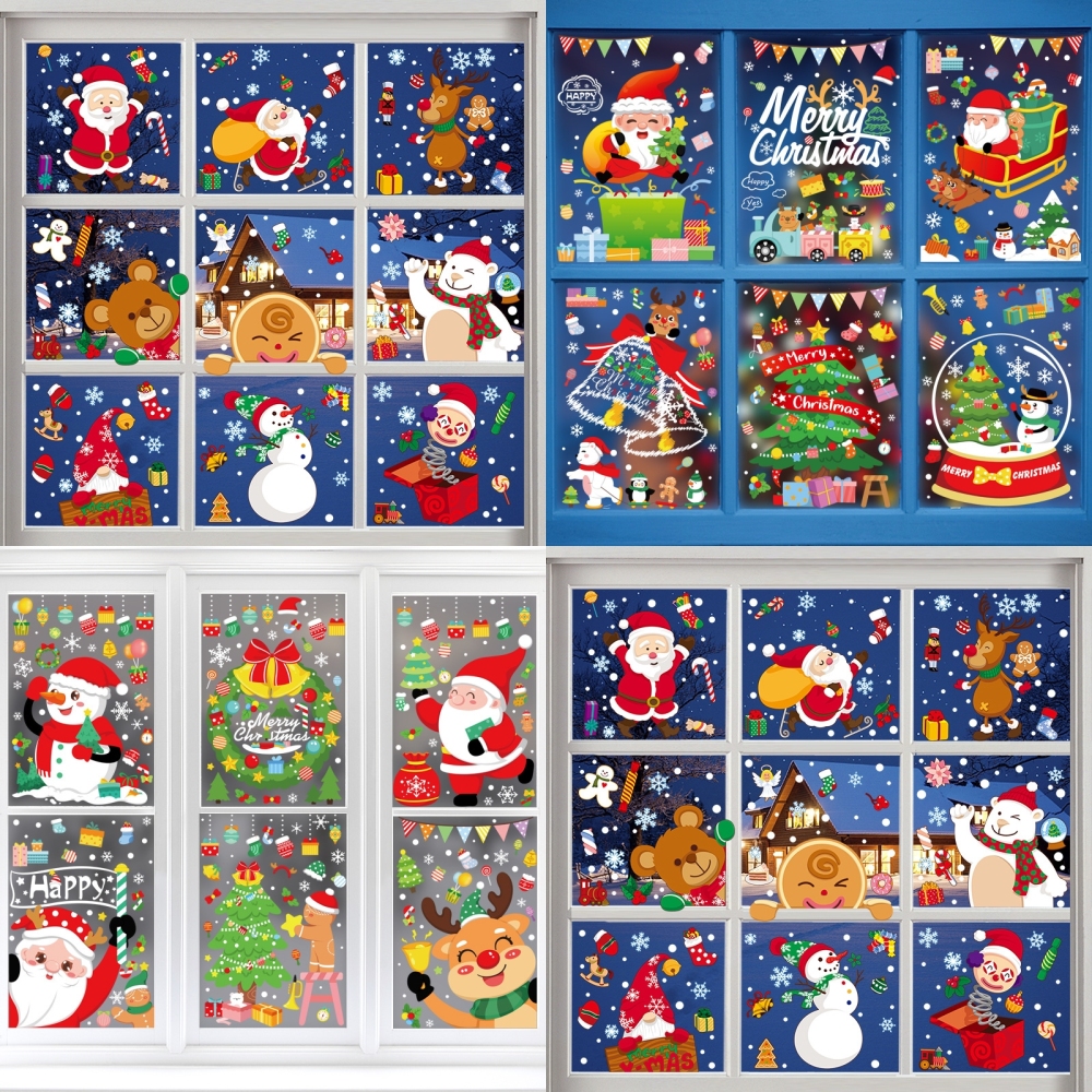 Santa Claus Christmas Tree Wall Window Decals Christmas New Year Peel and DIY Stickers Decoration