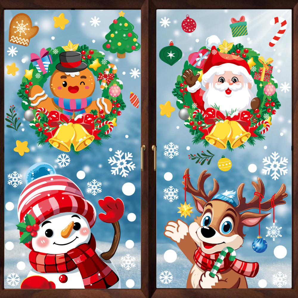 Santa Snowman Party Decorated Elk Snowflake Glass Stickers