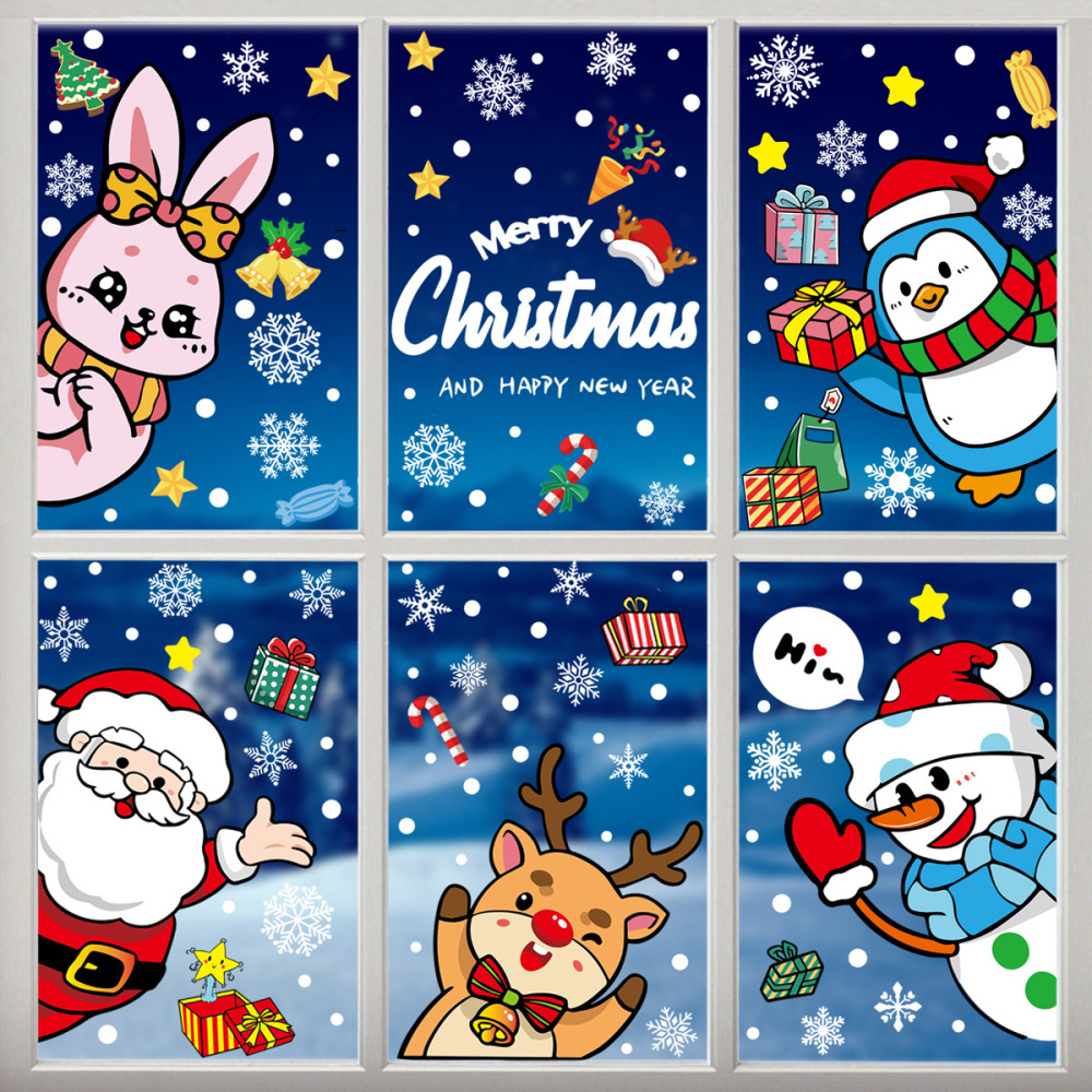 Christmas Snowflake Window Stickers Clings Decorations Glass Window Decal Snowflake Santa Claus Snowman Christmas Tree Decals for Holiday Party