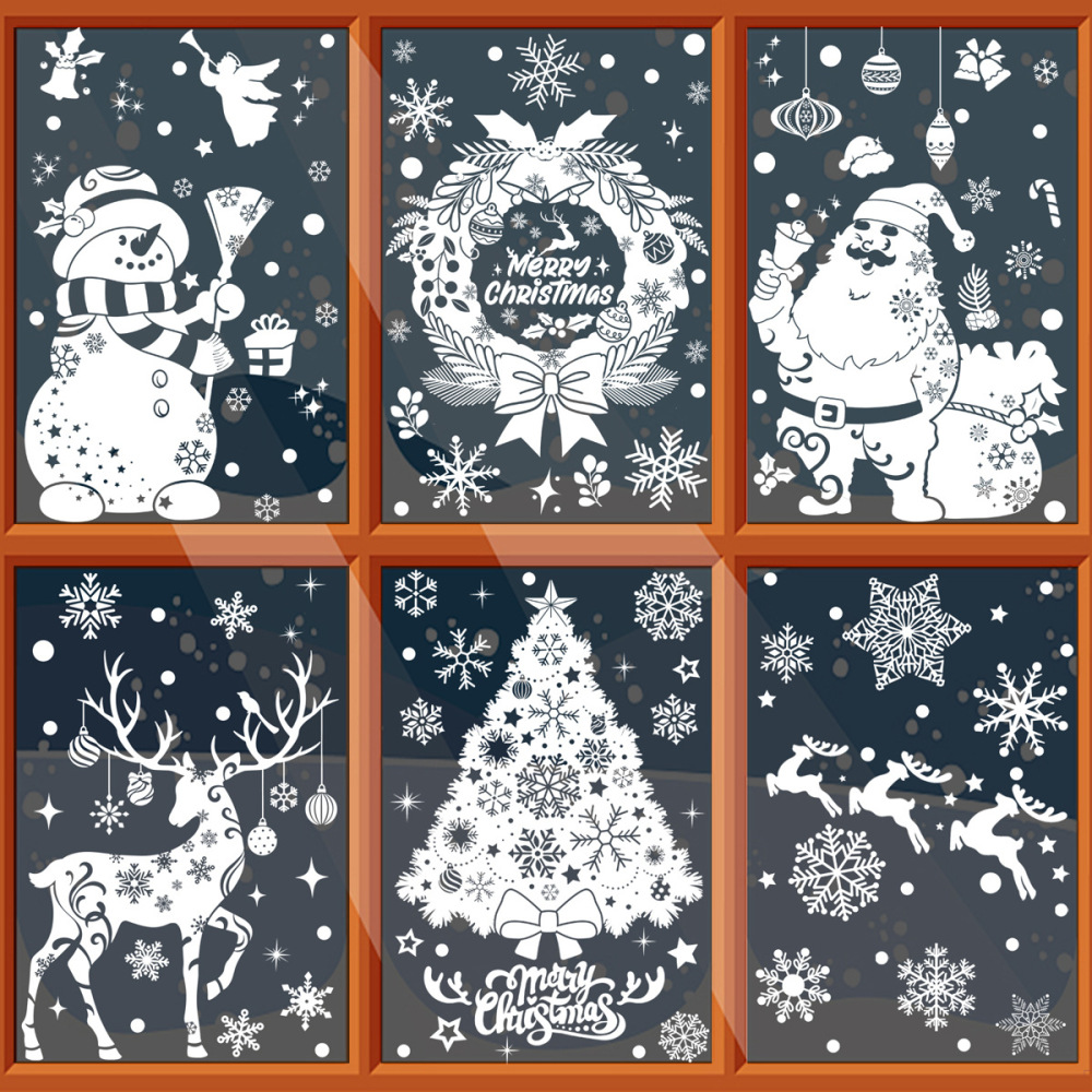 Christmas Window Winter Wonderland Snow Deer Elk Stickers Decals Decor Xmas Tree Snowflakes Reindeer Holiday Home Kitchen Decorations