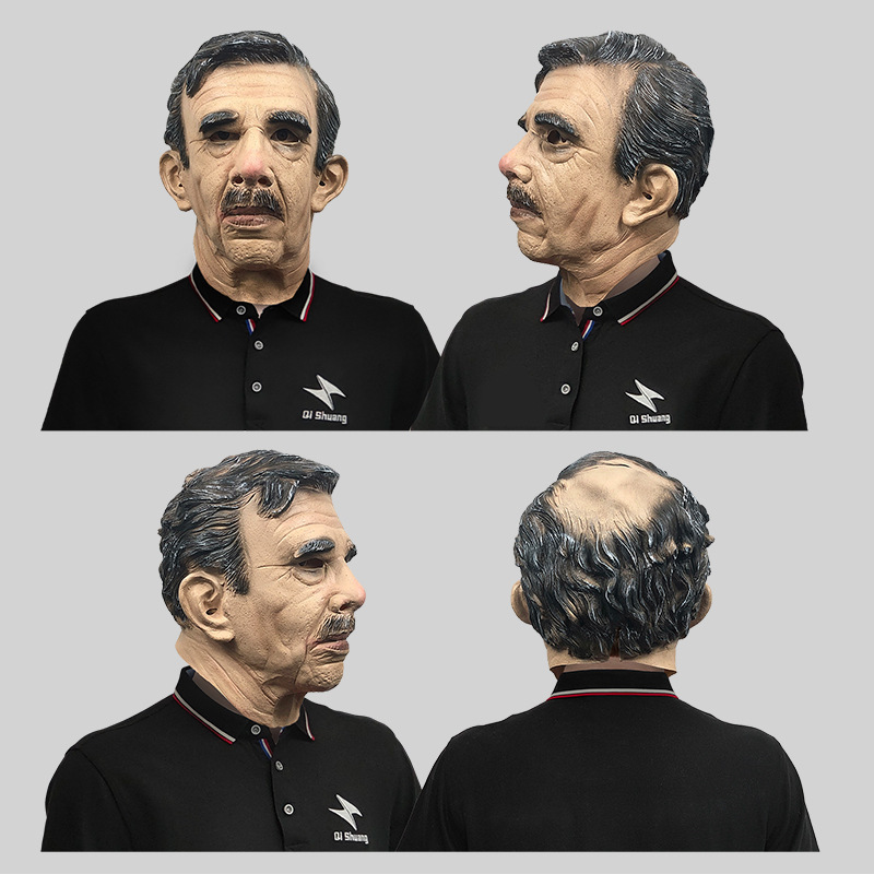 Black-haired old man latex head mask
