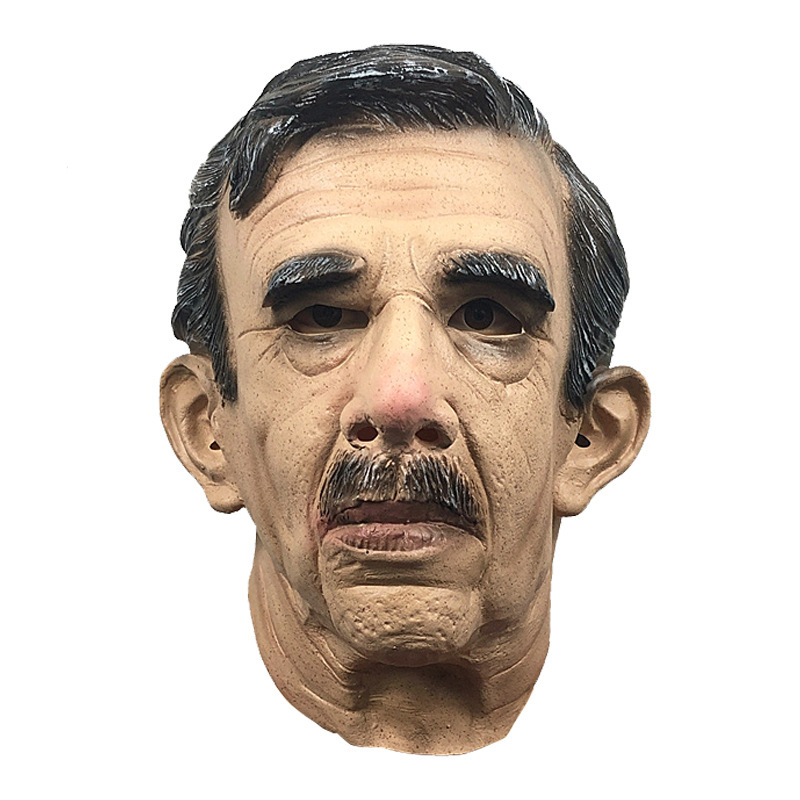 Black-haired old man latex head mask