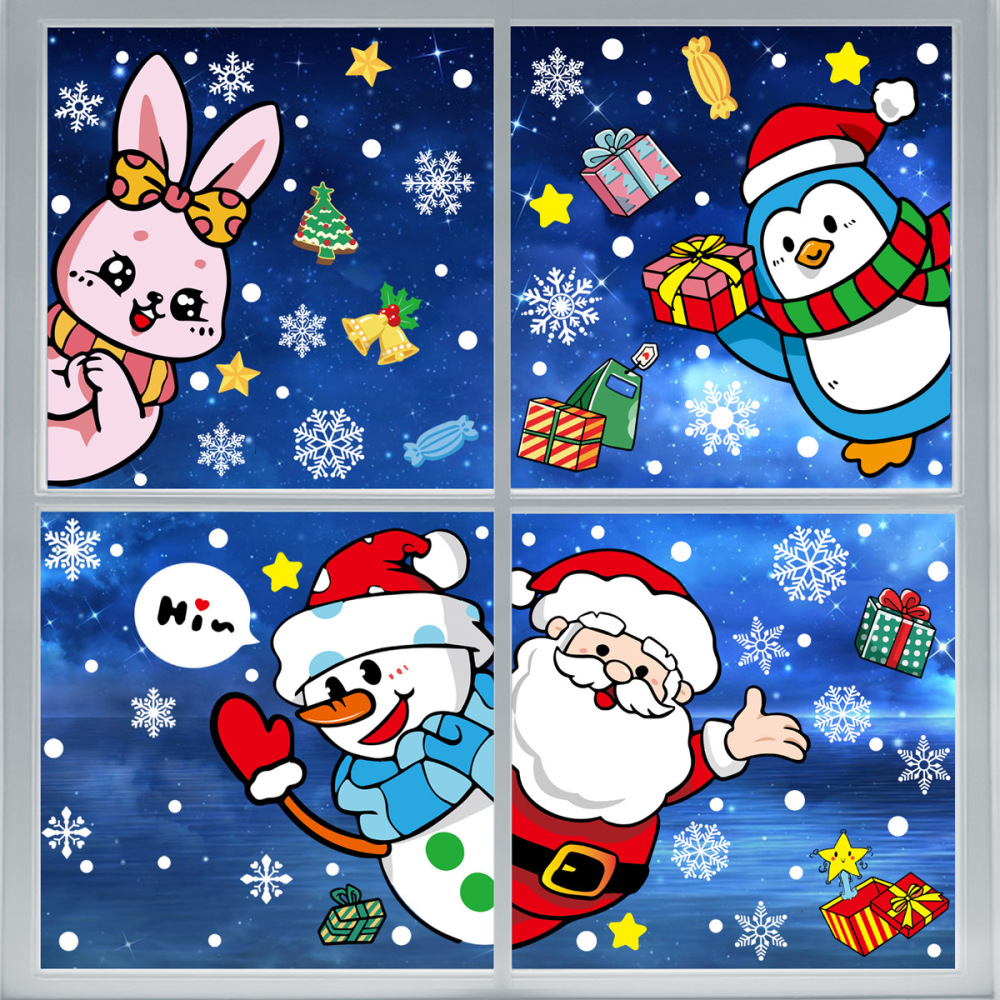 Christmas Snowflake Window Stickers Clings Decorations Glass Window Decal Snowflake Santa Claus Snowman Christmas Tree Decals for Holiday Party