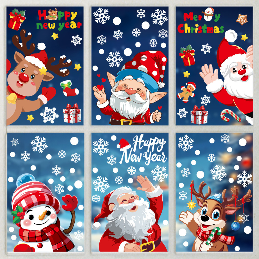 Santa Snowman Party Decorated Elk Snowflake Glass Stickers