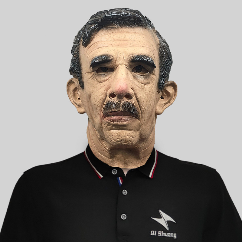 Black-haired old man latex head mask