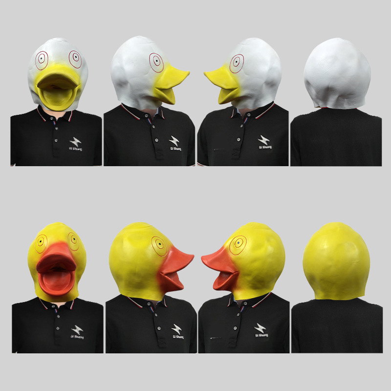 Cute little yellow duck with a big mouth and a mask