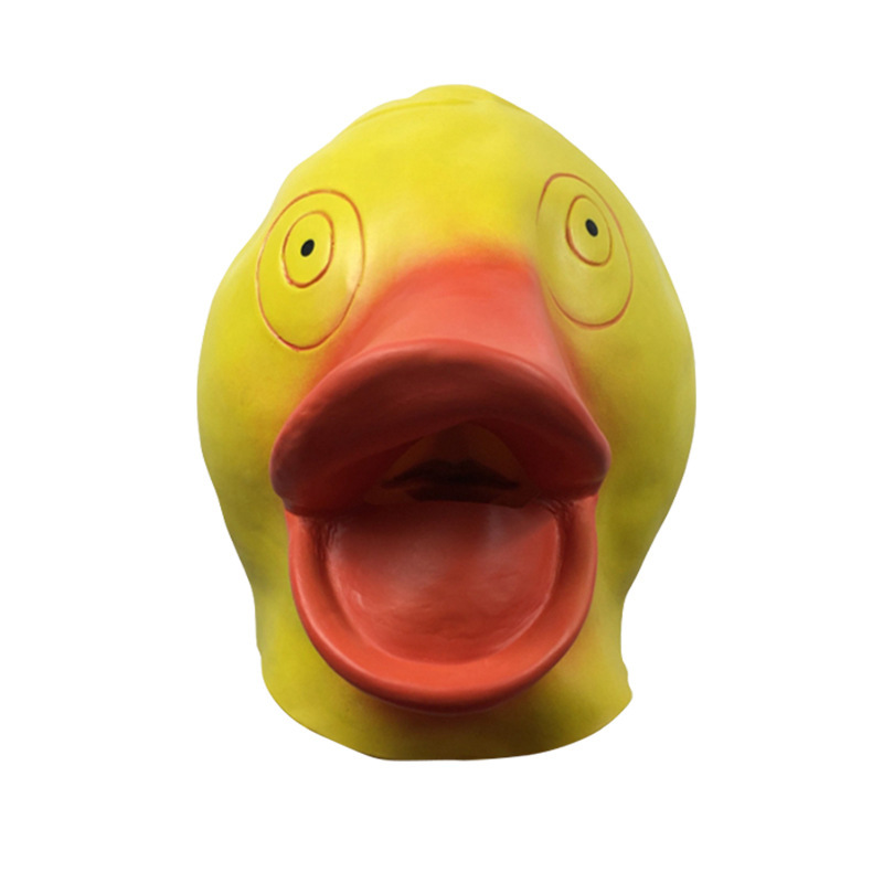 Cute little yellow duck with a big mouth and a mask