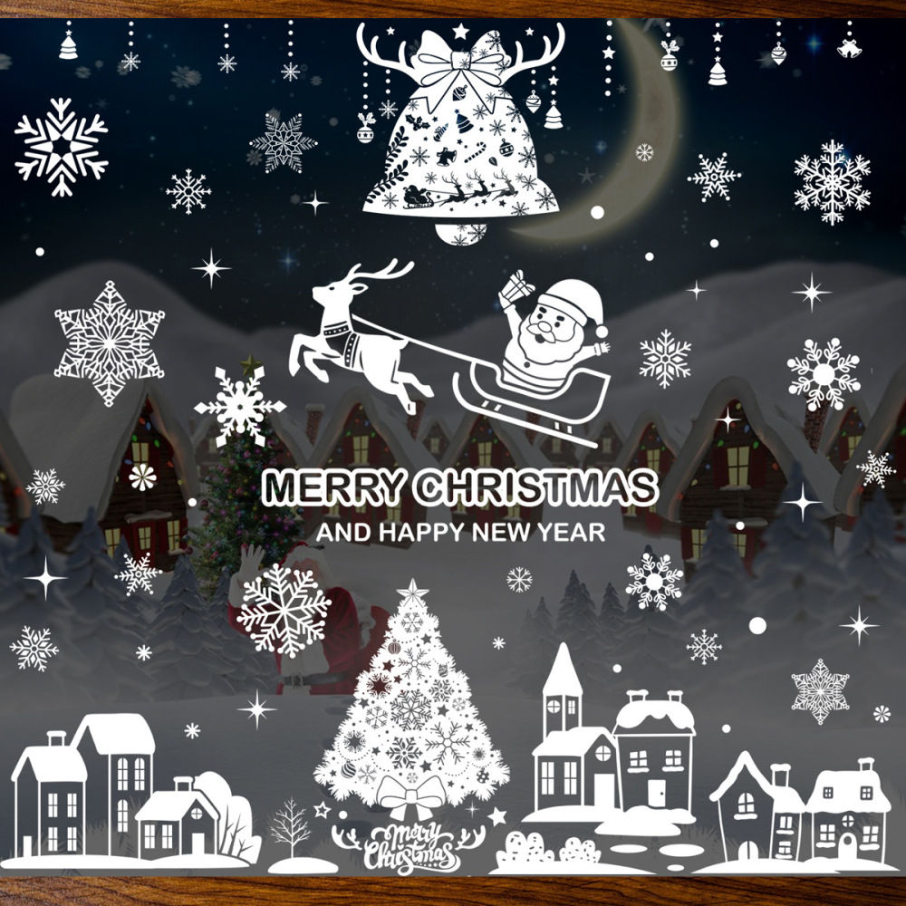 Christmas Window Winter Wonderland Snow Deer Elk Stickers Decals Decor Xmas Tree Snowflakes Reindeer Holiday Home Kitchen Decorations