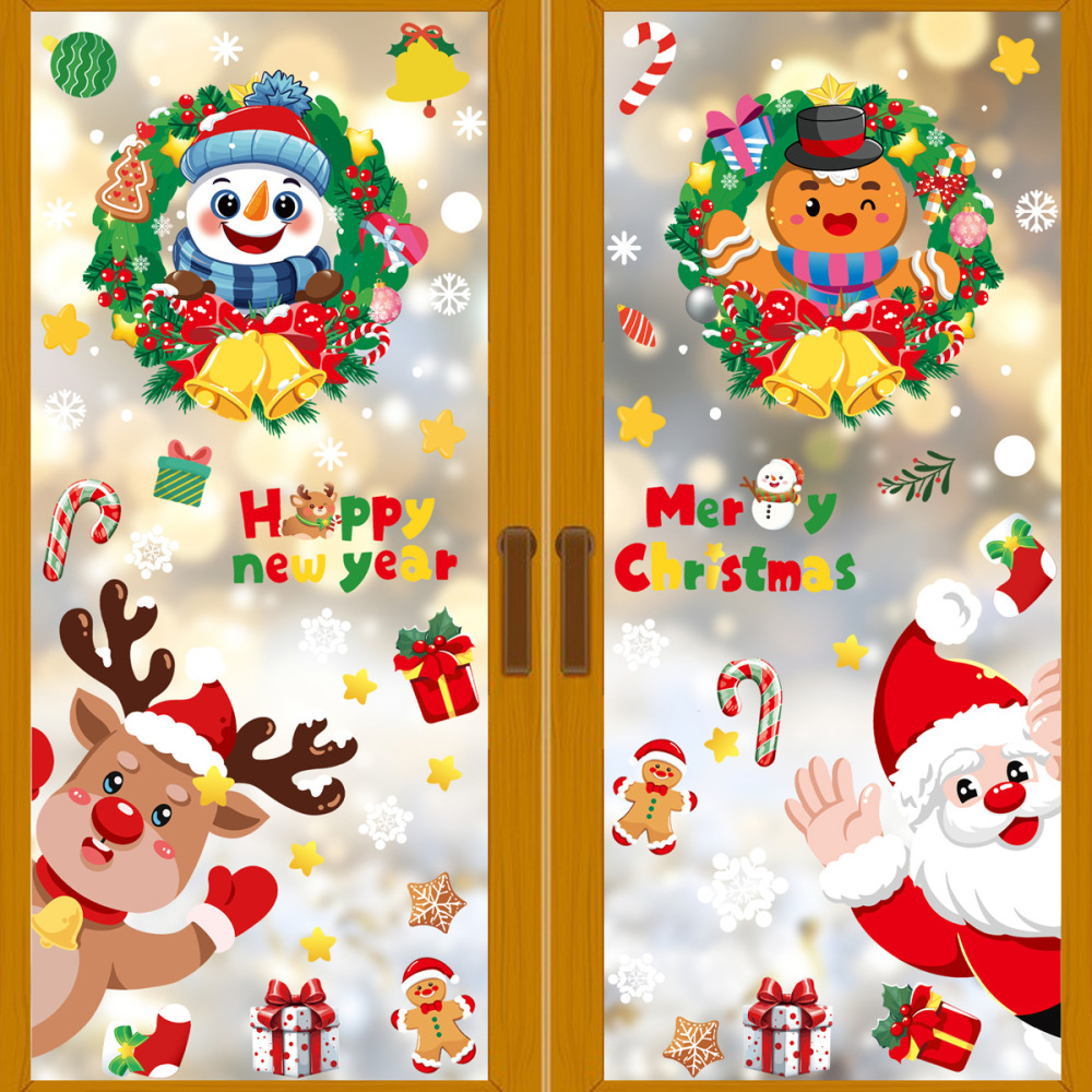 Santa Snowman Party Decorated Elk Snowflake Glass Stickers
