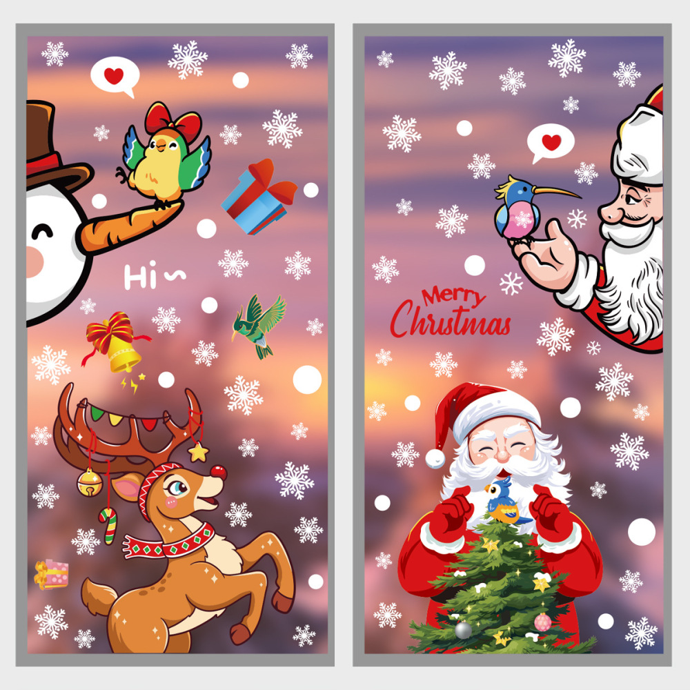 Christmas Decorations Bells Static Sticker Santa Snowman Elk Glass Christmas Sticker