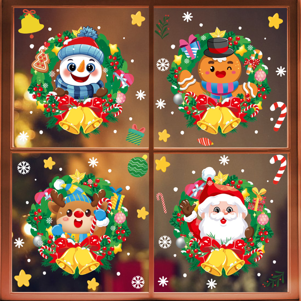 Santa Snowman Party Decorated Elk Snowflake Glass Stickers