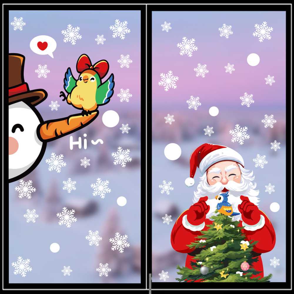 Christmas Decorations Bells Static Sticker Santa Snowman Elk Glass Christmas Sticker