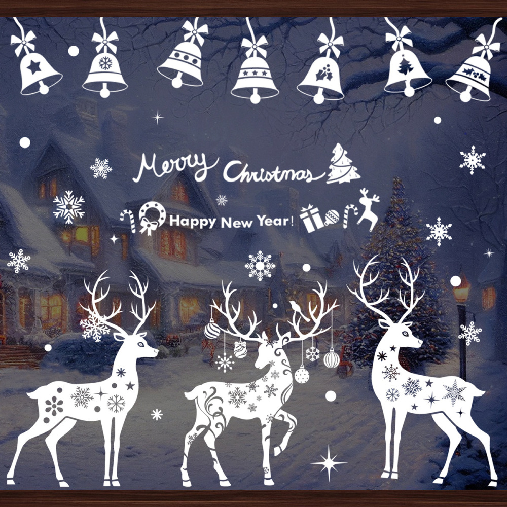 Christmas Window Winter Wonderland Snow Deer Elk Stickers Decals Decor Xmas Tree Snowflakes Reindeer Holiday Home Kitchen Decorations