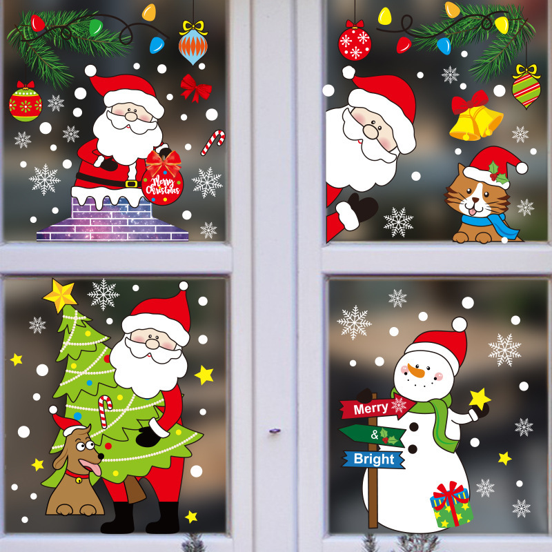 Christmas Window Cling Christmas Window Decals Stickers Christmas Decorations Cute Window Decor with Santa Claus Reindeer Snowman  Snowflakes