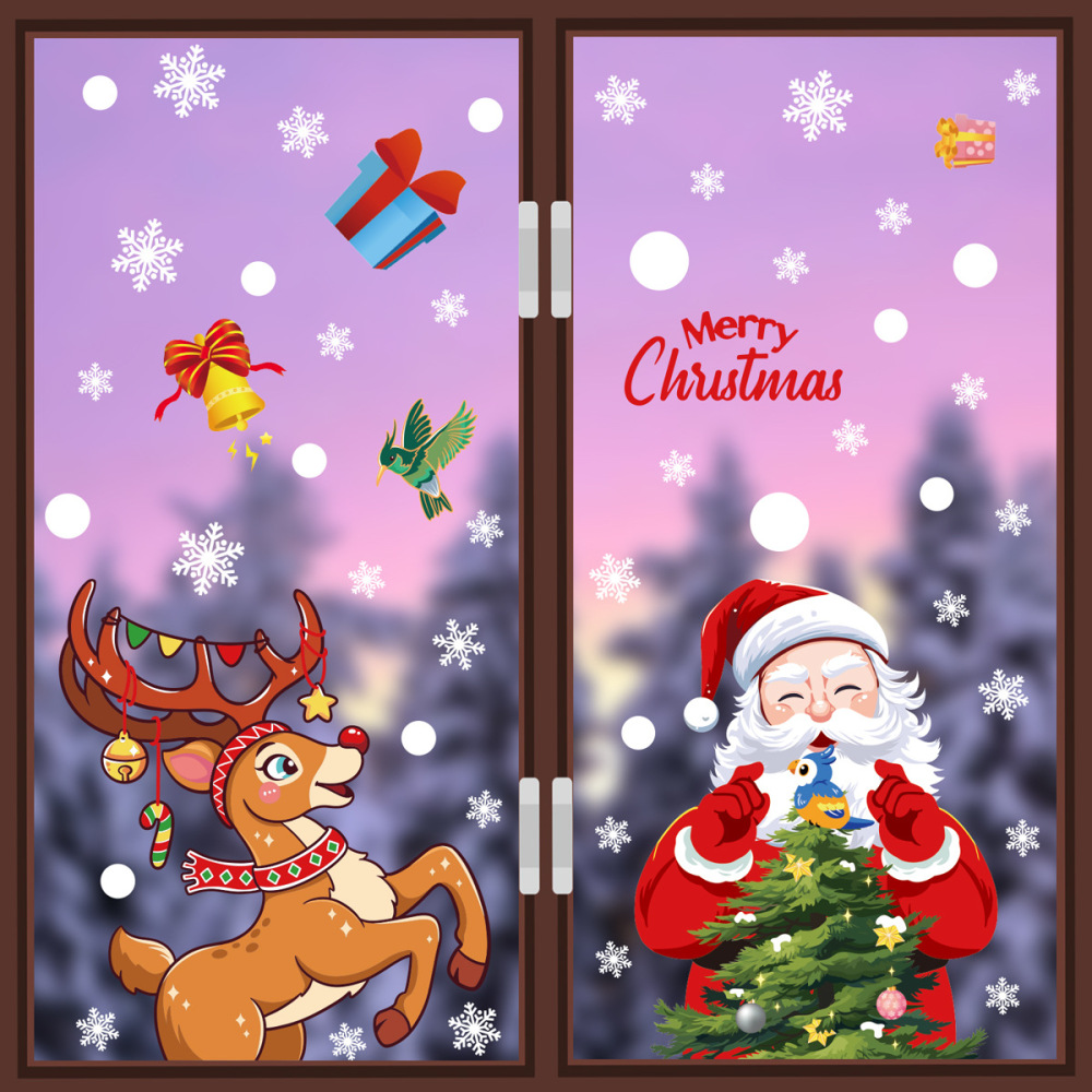 Christmas Decorations Bells Static Sticker Santa Snowman Elk Glass Christmas Sticker