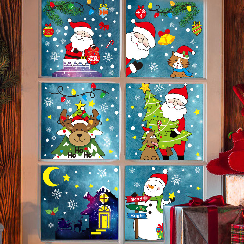 Christmas Window Cling Christmas Window Decals Stickers Christmas Decorations Cute Window Decor with Santa Claus Reindeer Snowman  Snowflakes