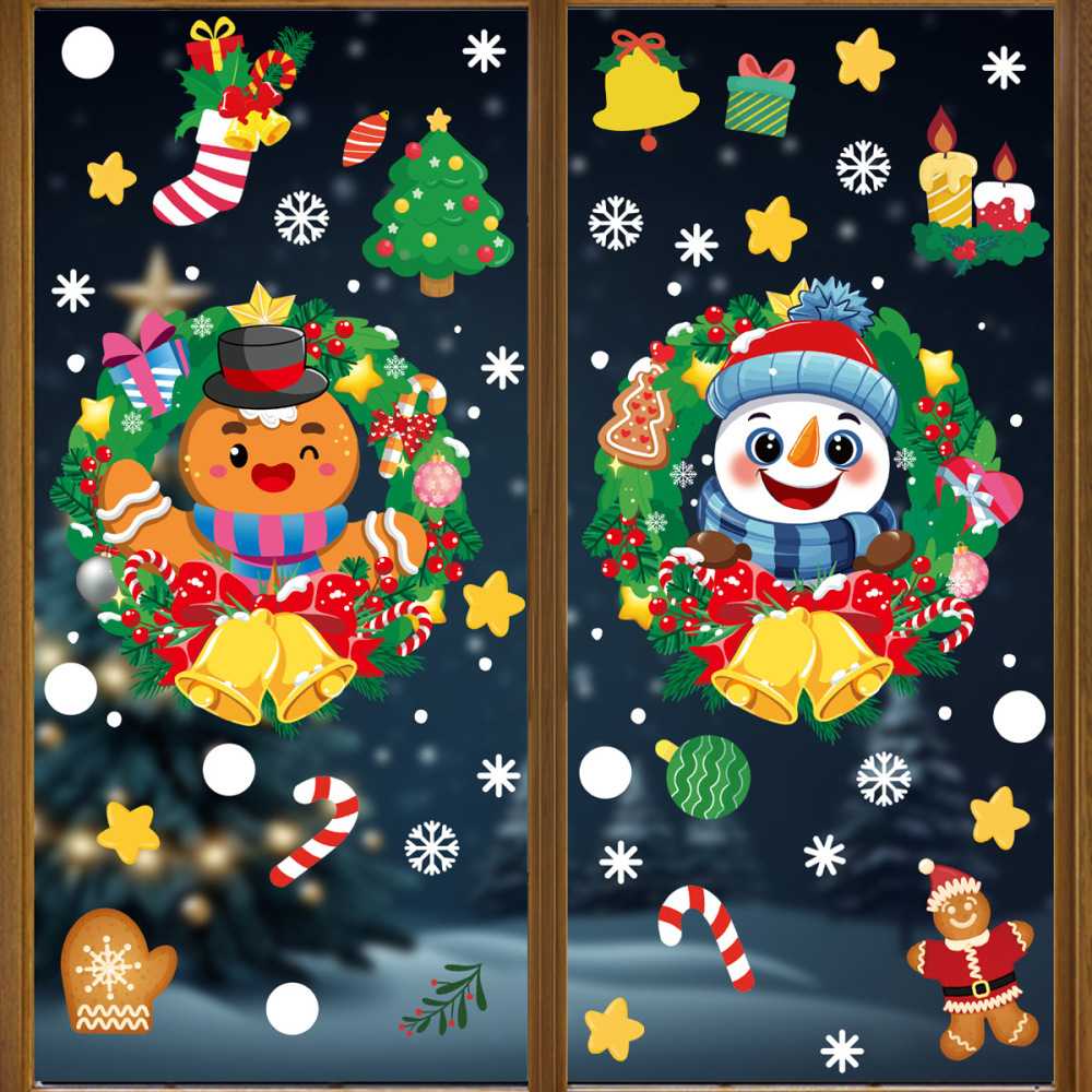 Santa Snowman Party Decorated Elk Snowflake Glass Stickers