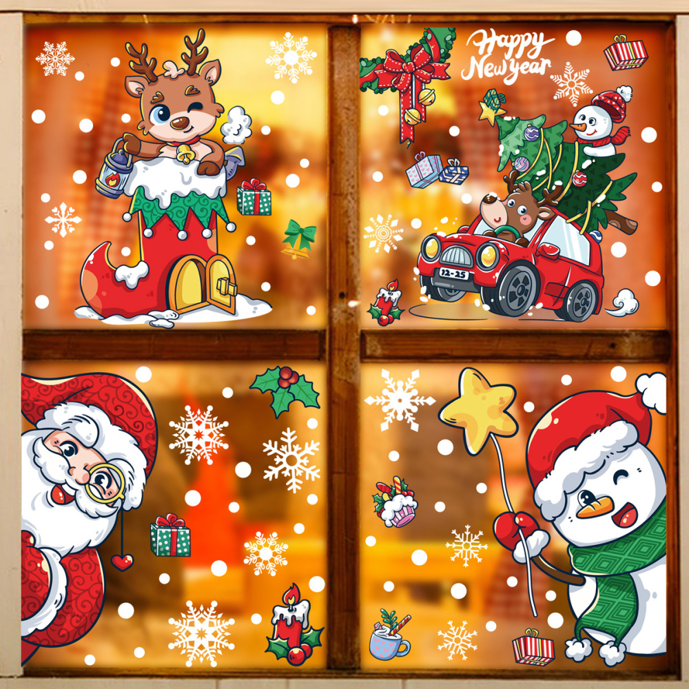 Christmas Window Clings Window Stickers Snowflake Xmas Santa Claus Elk Bells Christmas Tree Decals for Winter Christmas Home Party Decorations