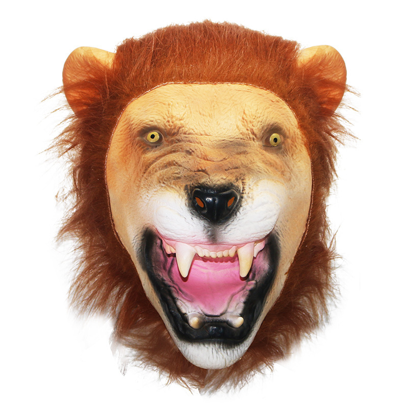 The scary lion animal wears a mask