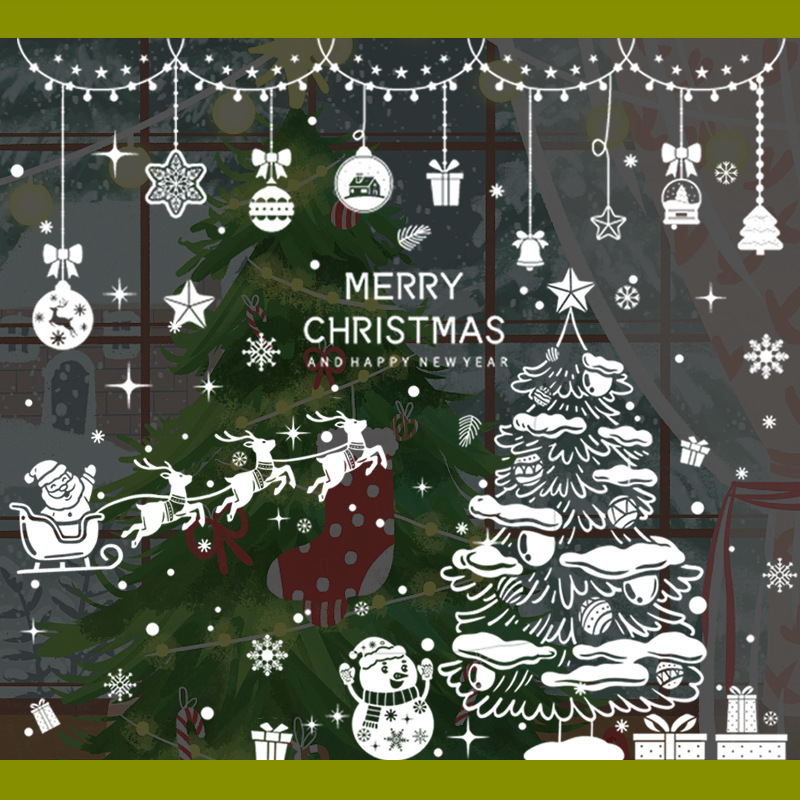 Christmas Snowflake Window Cling Stickers for Glass Xmas Decals Decorations Holiday Snowflake Santa Claus Reindeer Decals for Party Christmas No Glue Static Stickers for Glass Windows