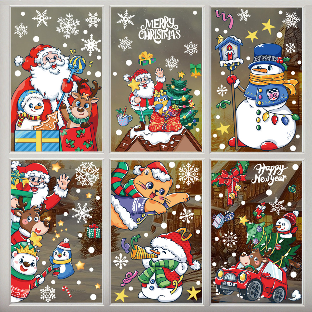 Christmas Window Clings Window Stickers Snowflake Xmas Santa Claus Elk Bells Christmas Tree Decals for Winter Christmas Home Party Decorations