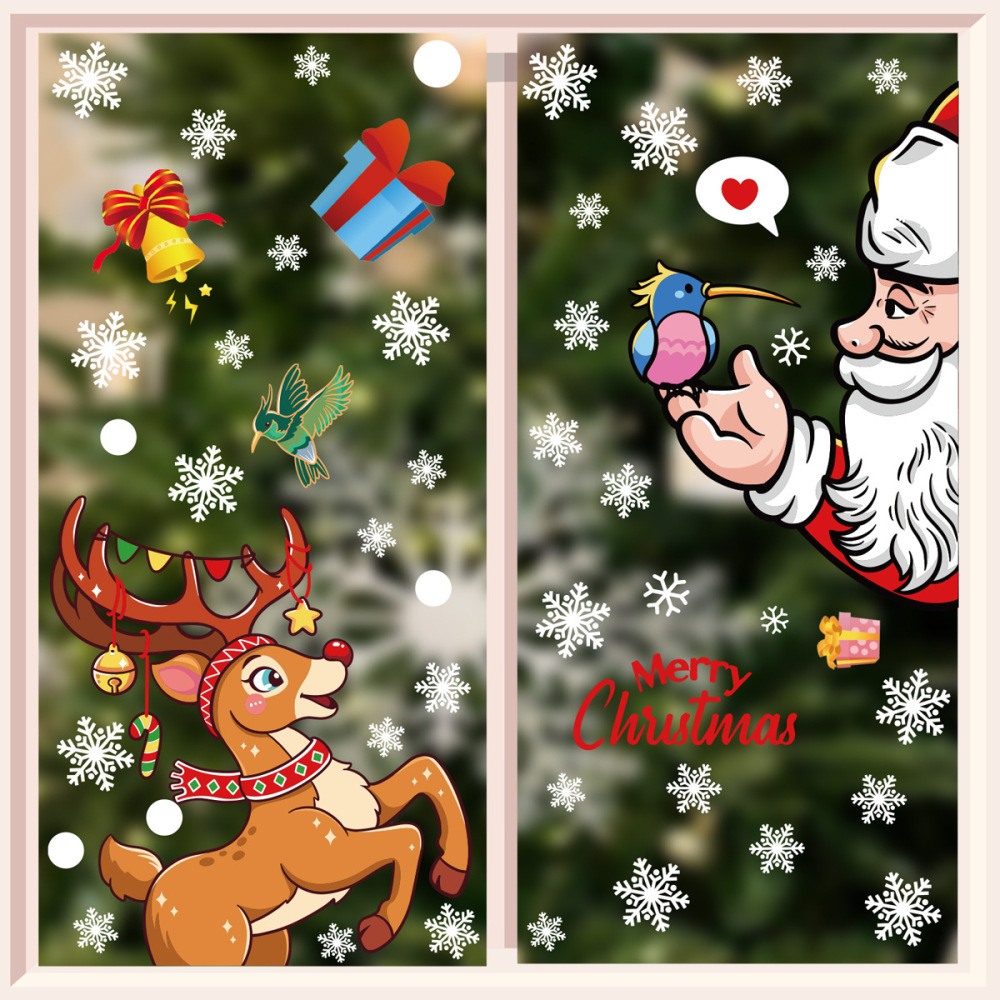 Christmas Decorations Bells Static Sticker Santa Snowman Elk Glass Christmas Sticker