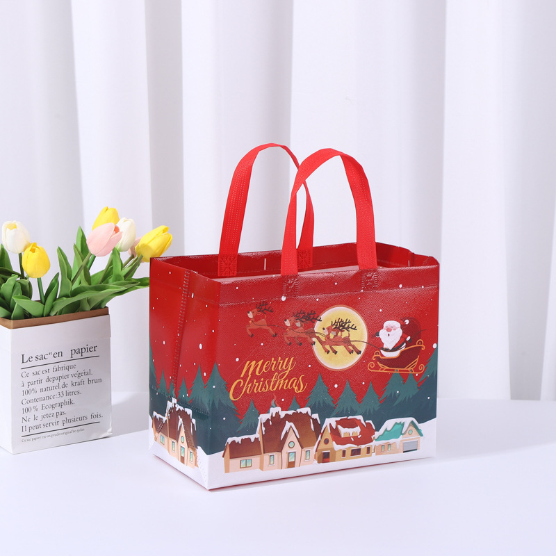Christmas Gift Bags Christmas Tote Bags with Handles Christmas Treat Bags Multifunctional Non-Woven Christmas Bags
