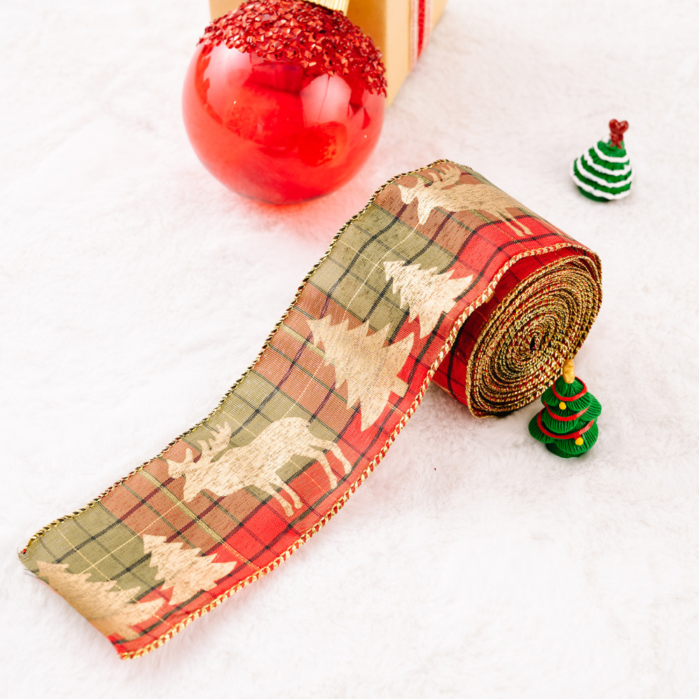 Linen Webbing Wired Ribbon Glitter Diamond Wire Edge Ribbon Champagne Gold Christmas Ribbon