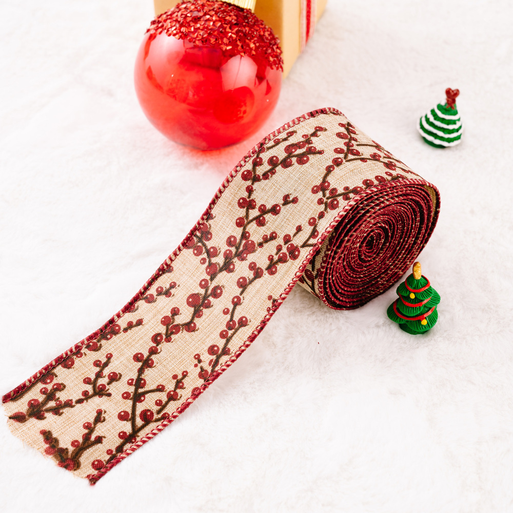 Linen Webbing Wired Ribbon Glitter Diamond Wire Edge Ribbon Champagne Gold Christmas Ribbon