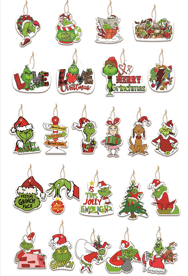 Christmas Grinches Tree Decorations 8PCS Acrylic Cute Funny Green Doll Christmas Pendants Hanging  Flat Christmas Set Tree Ornaments