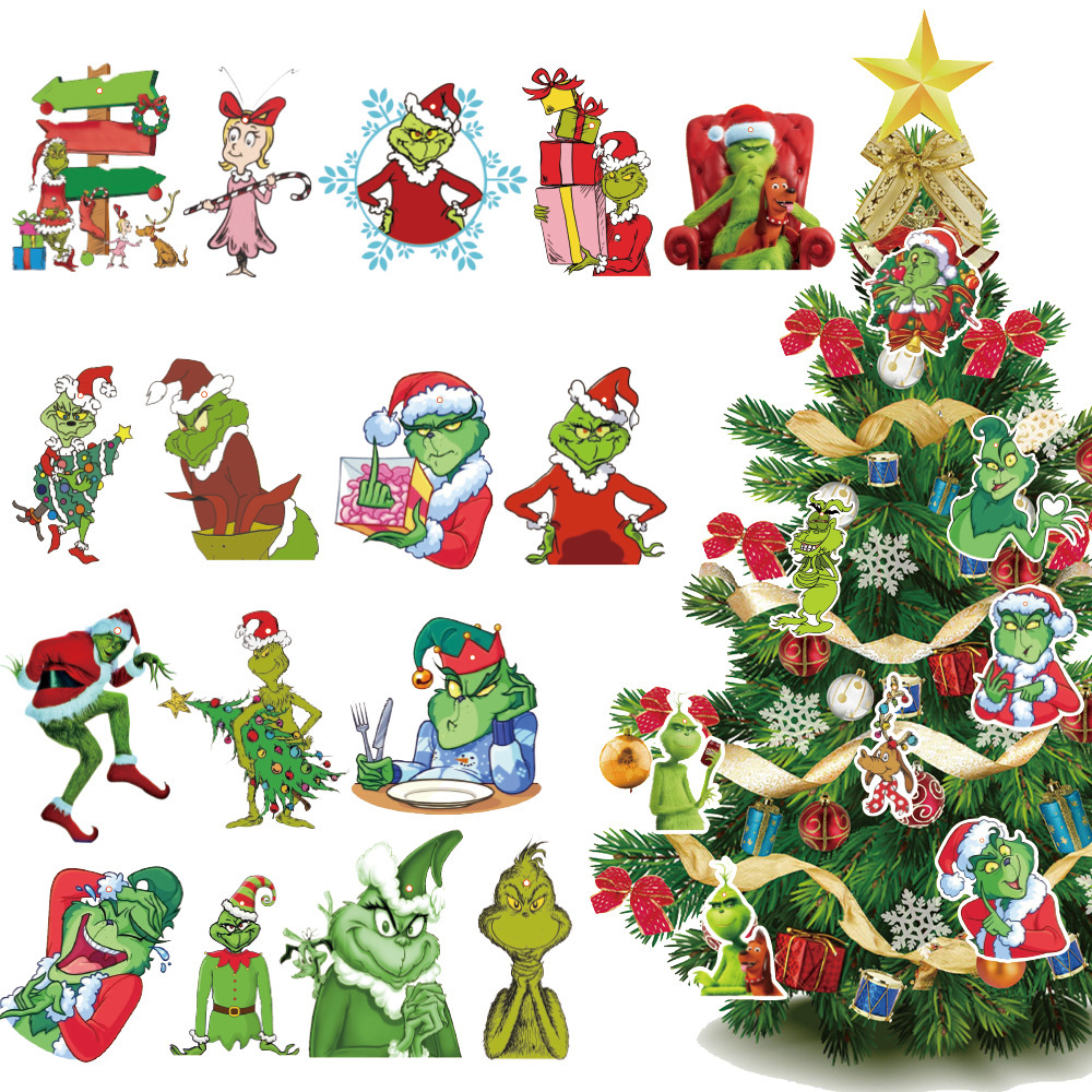 Christmas Grinches Tree Decorations 8PCS Acrylic Cute Funny Green Doll Christmas Pendants Hanging  Flat Christmas Set Tree Ornaments