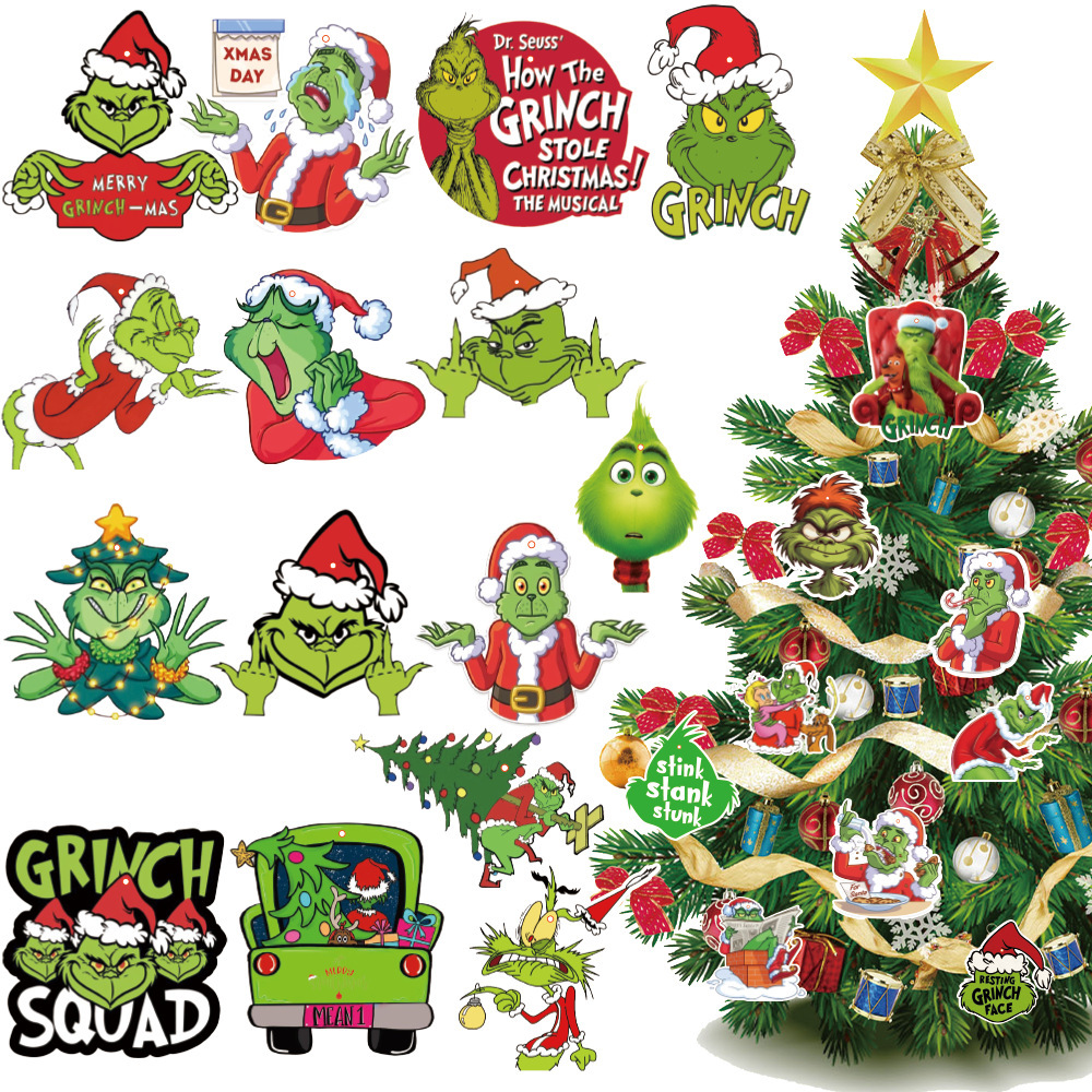 Christmas Grinches Tree Decorations 8PCS Acrylic Cute Funny Green Doll Christmas Pendants Hanging  Flat Christmas Set Tree Ornaments