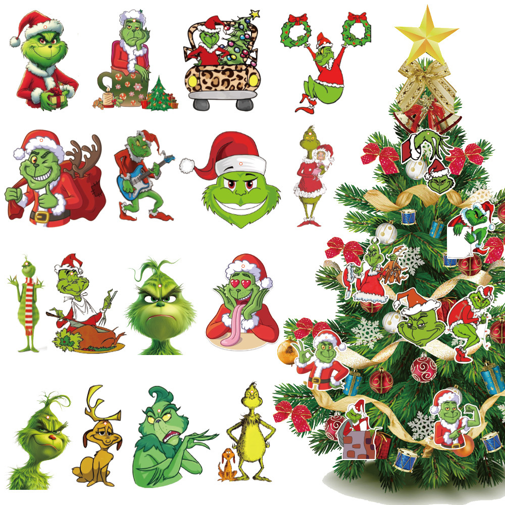 Christmas Grinches Tree Decorations 8PCS Acrylic Cute Funny Green Doll Christmas Pendants Hanging  Flat Christmas Set Tree Ornaments