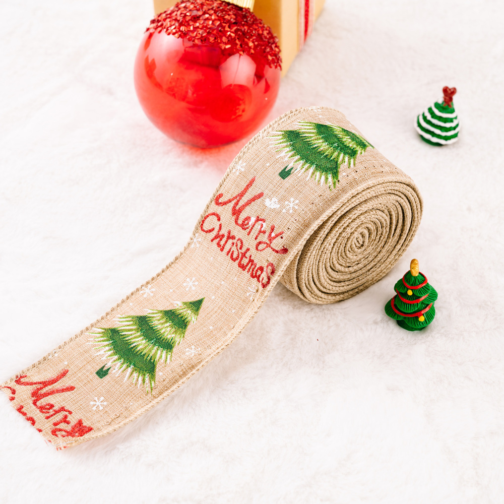 Linen Webbing Wired Ribbon Glitter Diamond Wire Edge Ribbon Champagne Gold Christmas Ribbon