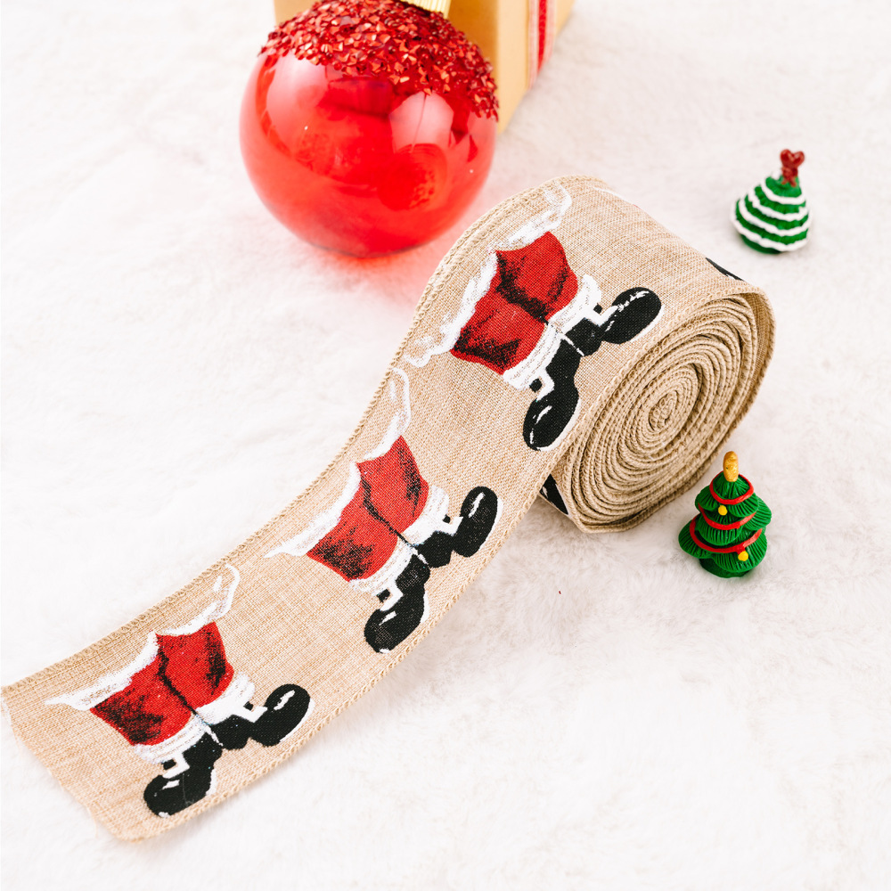 Linen Webbing Wired Ribbon Glitter Diamond Wire Edge Ribbon Champagne Gold Christmas Ribbon