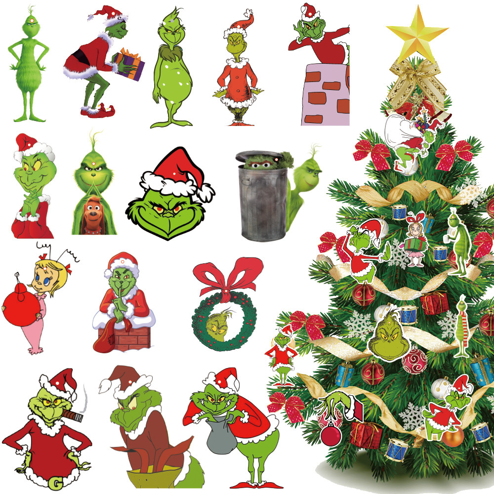 Christmas Grinches Tree Decorations 8PCS Acrylic Cute Funny Green Doll Christmas Pendants Hanging  Flat Christmas Set Tree Ornaments