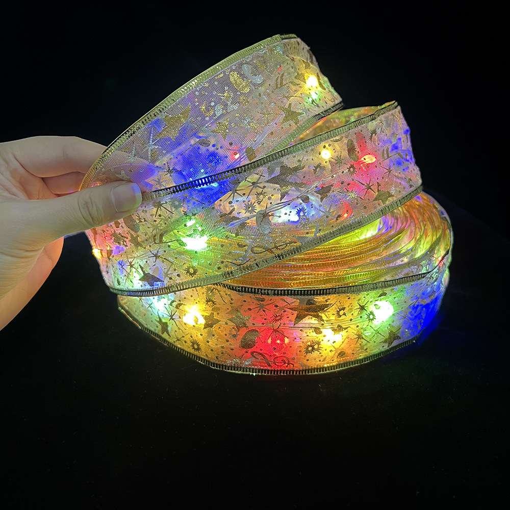 1M Christmas Ribbon Lights Christmas Lights Copper Wire Ribbon Bows Fairy Strings Lights Christmas Tree Garden Bedroom Party Decorations
