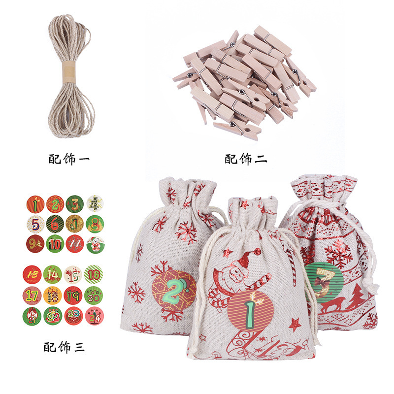 Christmas Advent Calendar Decorations Burlap Bag Candy One Pack 24 Pieces Gift
