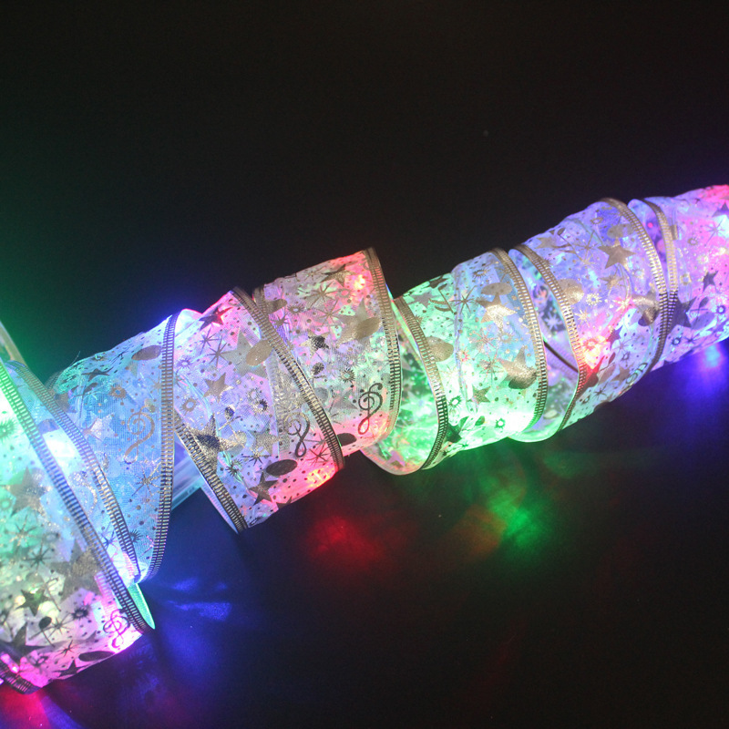 1M Christmas Ribbon Lights Christmas Lights Copper Wire Ribbon Bows Fairy Strings Lights Christmas Tree Garden Bedroom Party Decorations