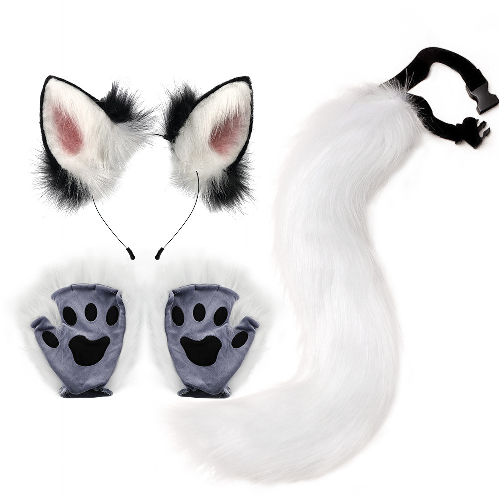 Halloween Costume Accessory Set Plush Fox Ear Headband Anima l Claw Gloves Tail for Cosplay Parties