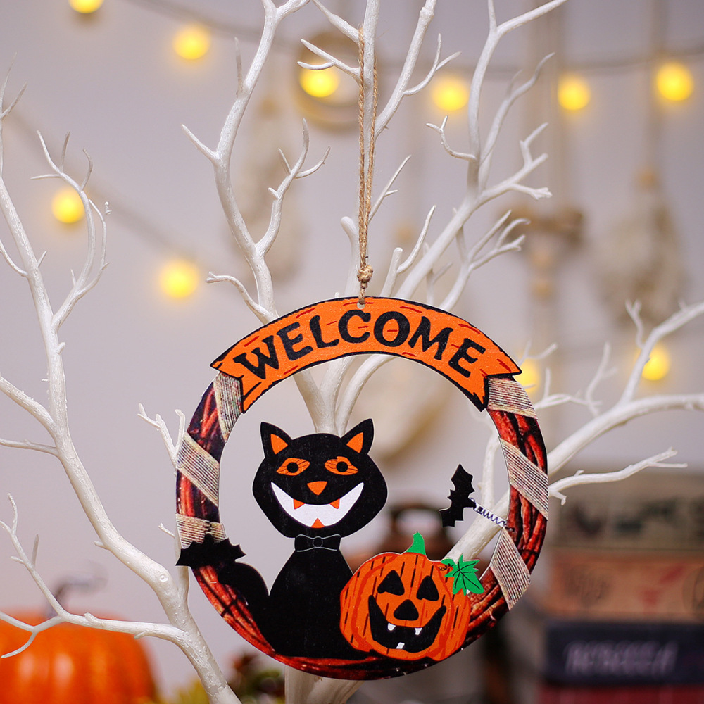 Halloween Circular Doorplate Wooden Pendant