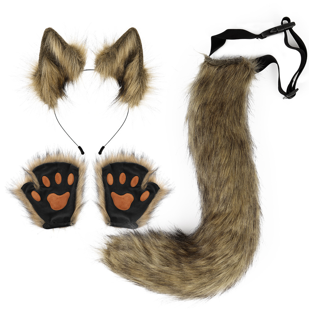 Halloween Costume Accessory Set Plush Fox Ear Headband Anima l Claw Gloves Tail for Cosplay Parties