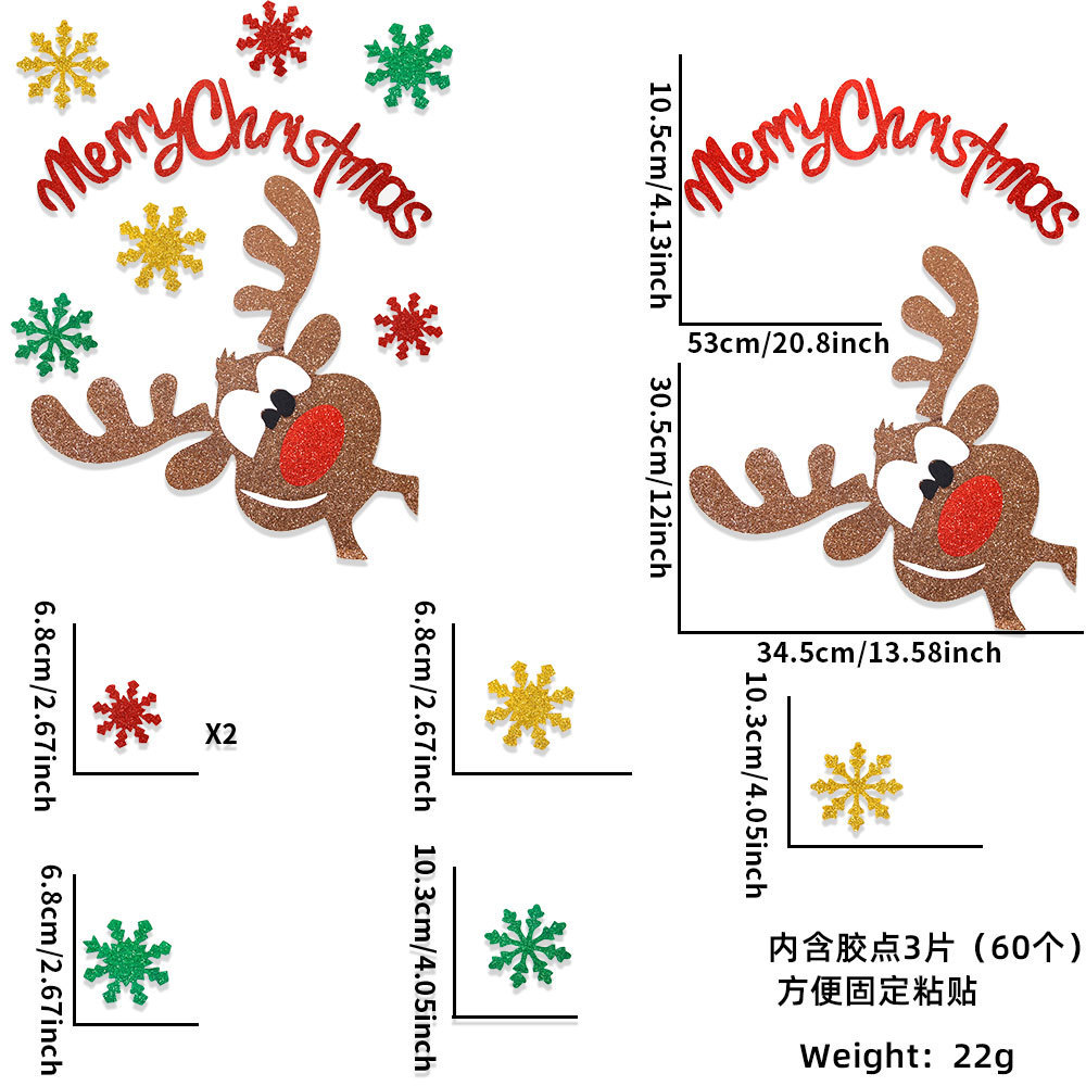 New Christmas Door Stickers Elk Christmas Tree Snowman Cartoon Felt Window Stickers Christmas Home Decoration