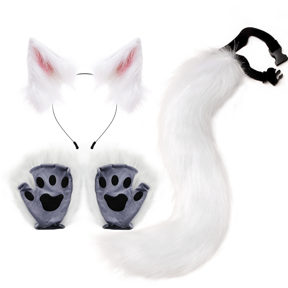 Halloween Costume Accessory Set Plush Fox Ear Headband Anima l Claw Gloves Tail for Cosplay Parties