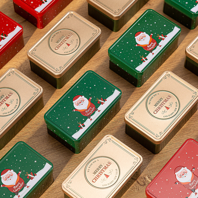 Christmas Tin Box Vintage Santa Claus Elk Snowman Pattern Candy Tin Box Metal Christmas Candy Box