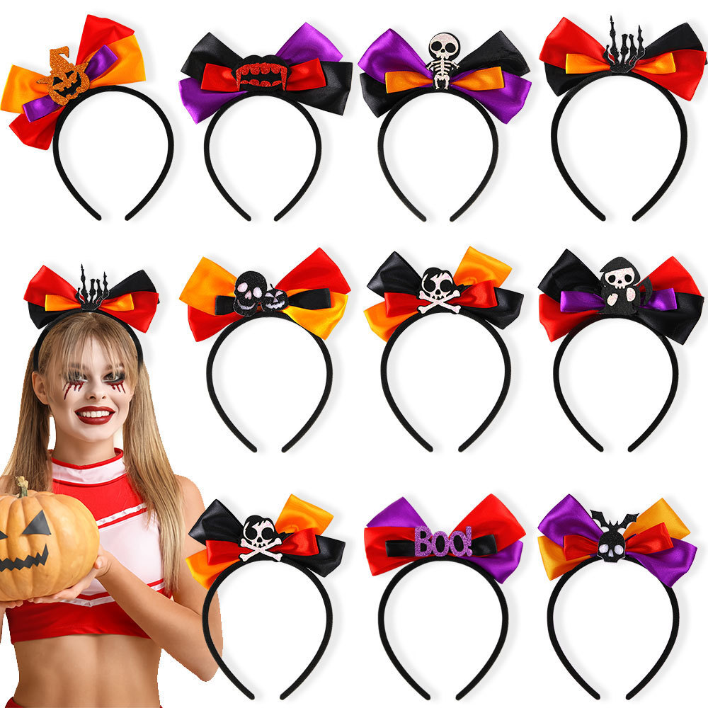 Halloween Headwear Bow Headband Halloween Party Skull Pumpkin Headwear