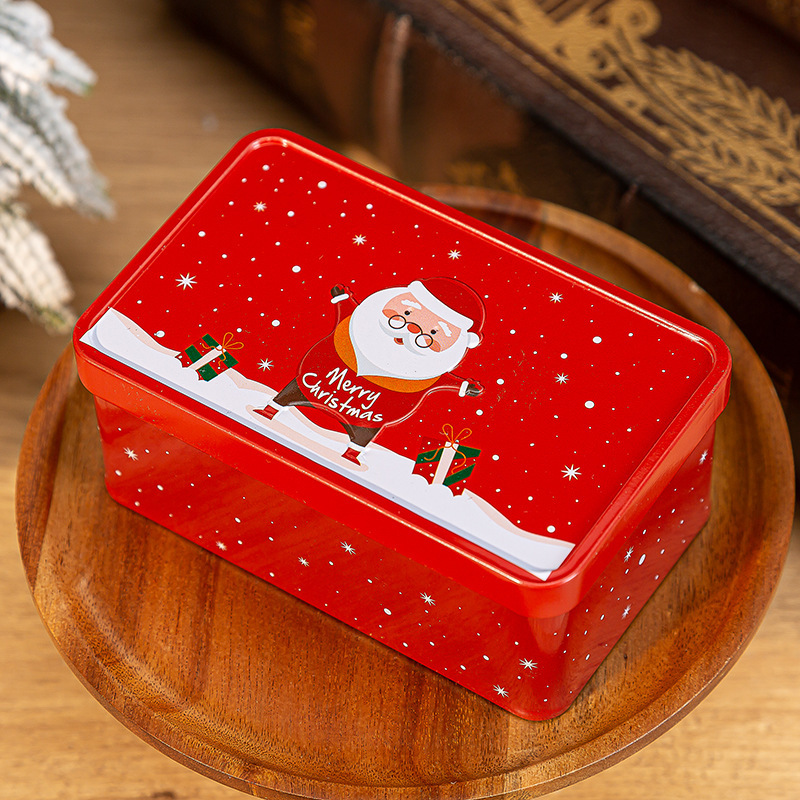 Christmas Tin Box Vintage Santa Claus Elk Snowman Pattern Candy Tin Box Metal Christmas Candy Box