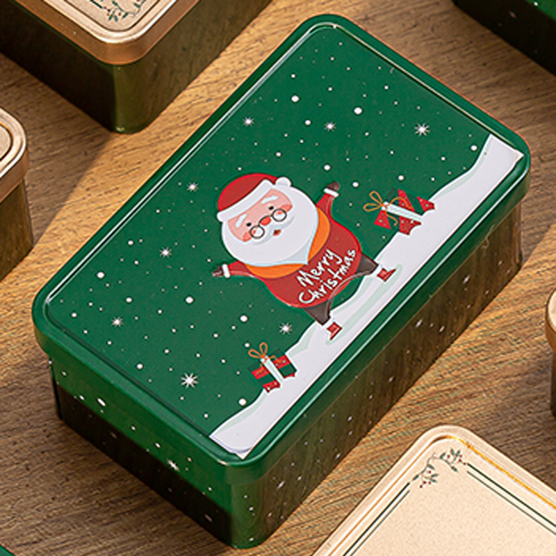 Christmas Tin Box Vintage Santa Claus Elk Snowman Pattern Candy Tin Box Metal Christmas Candy Box